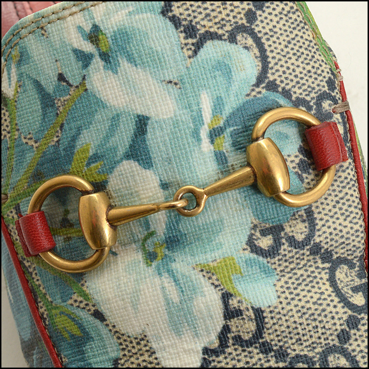 RDC15706 GUCCI Blue GG Blooms Monogram Princetown Horsebit Slipper Mules