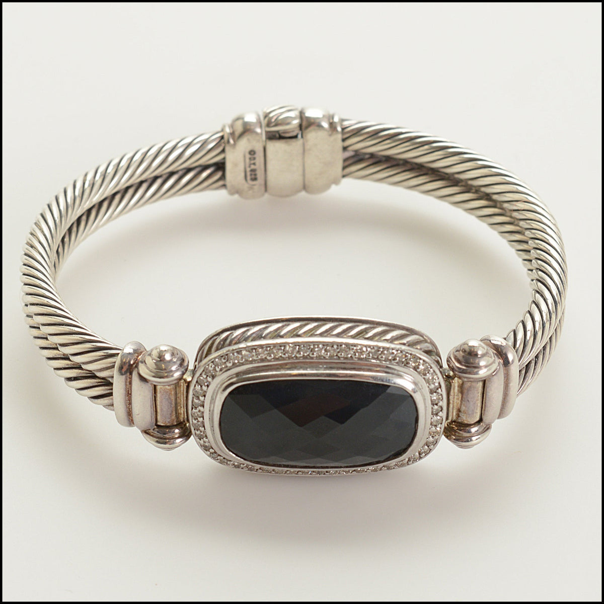RDC15729 DAVID YURMAN Onyx/Diamond Sterling Albion Cable Bracelet