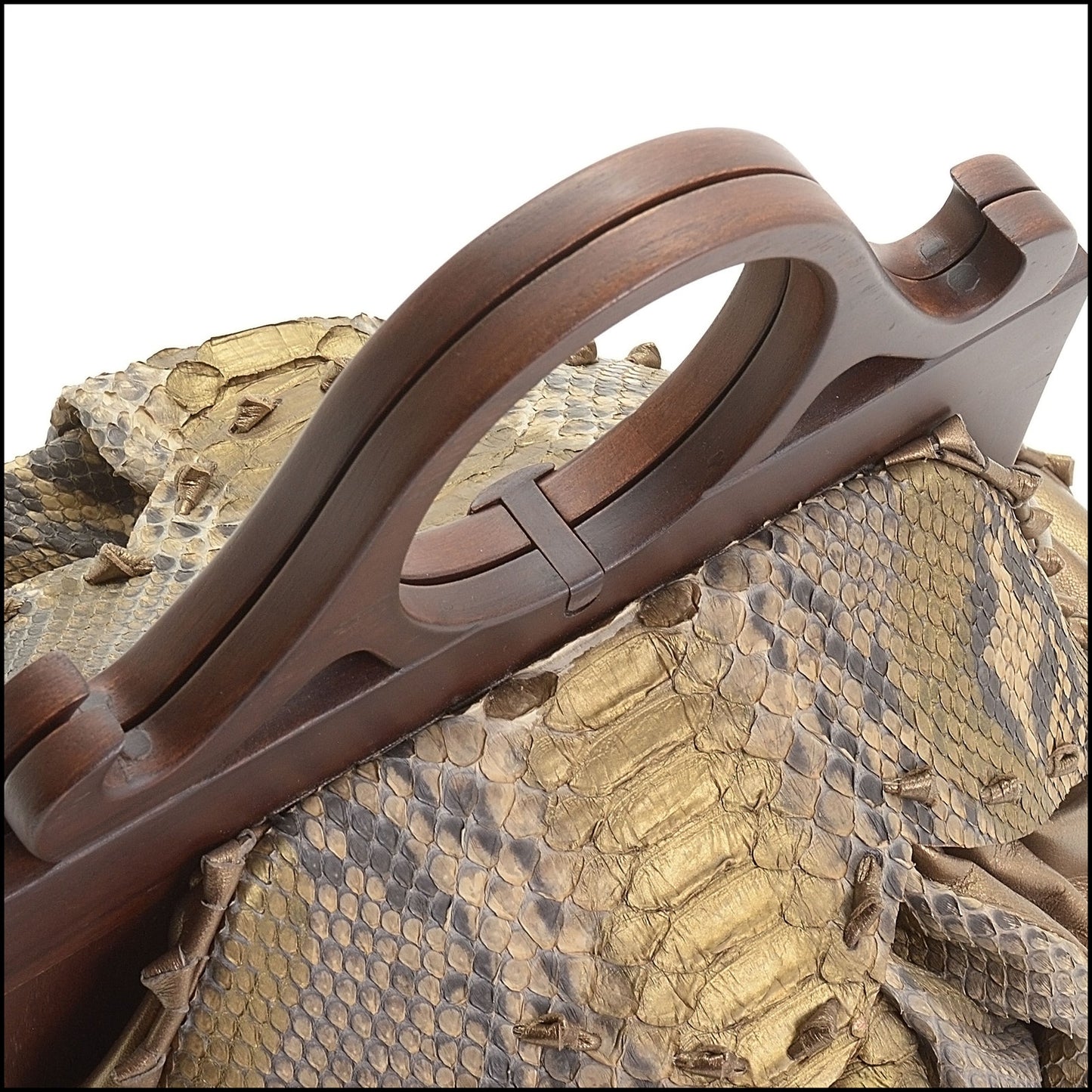 RDC14102 Authentic ANTHONY LUCIANO Bronze Leather Python Wood Handle Bag