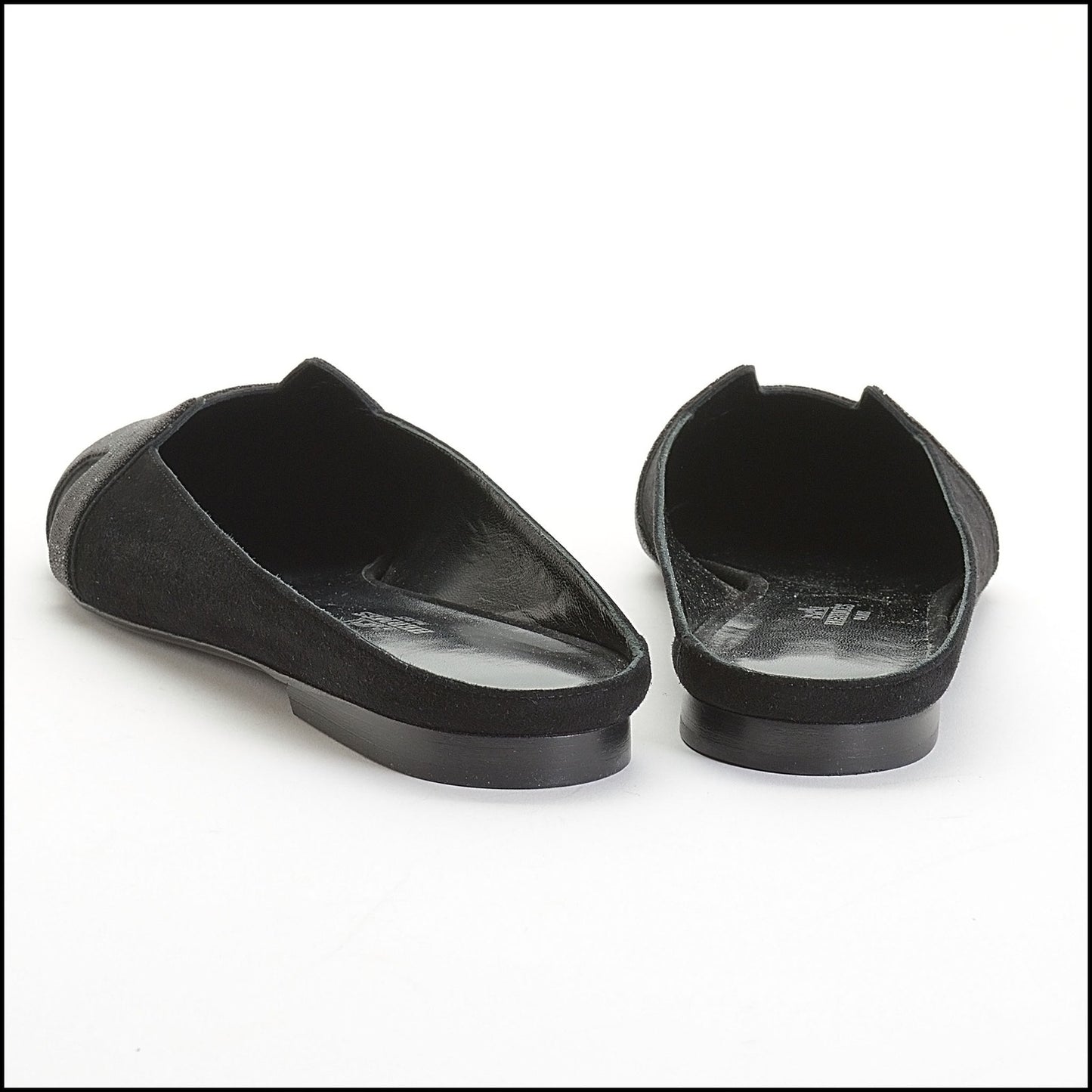RDC14127 Authentic HERMES Black Suede Micro Crystal Roxane Mules Size 9.5