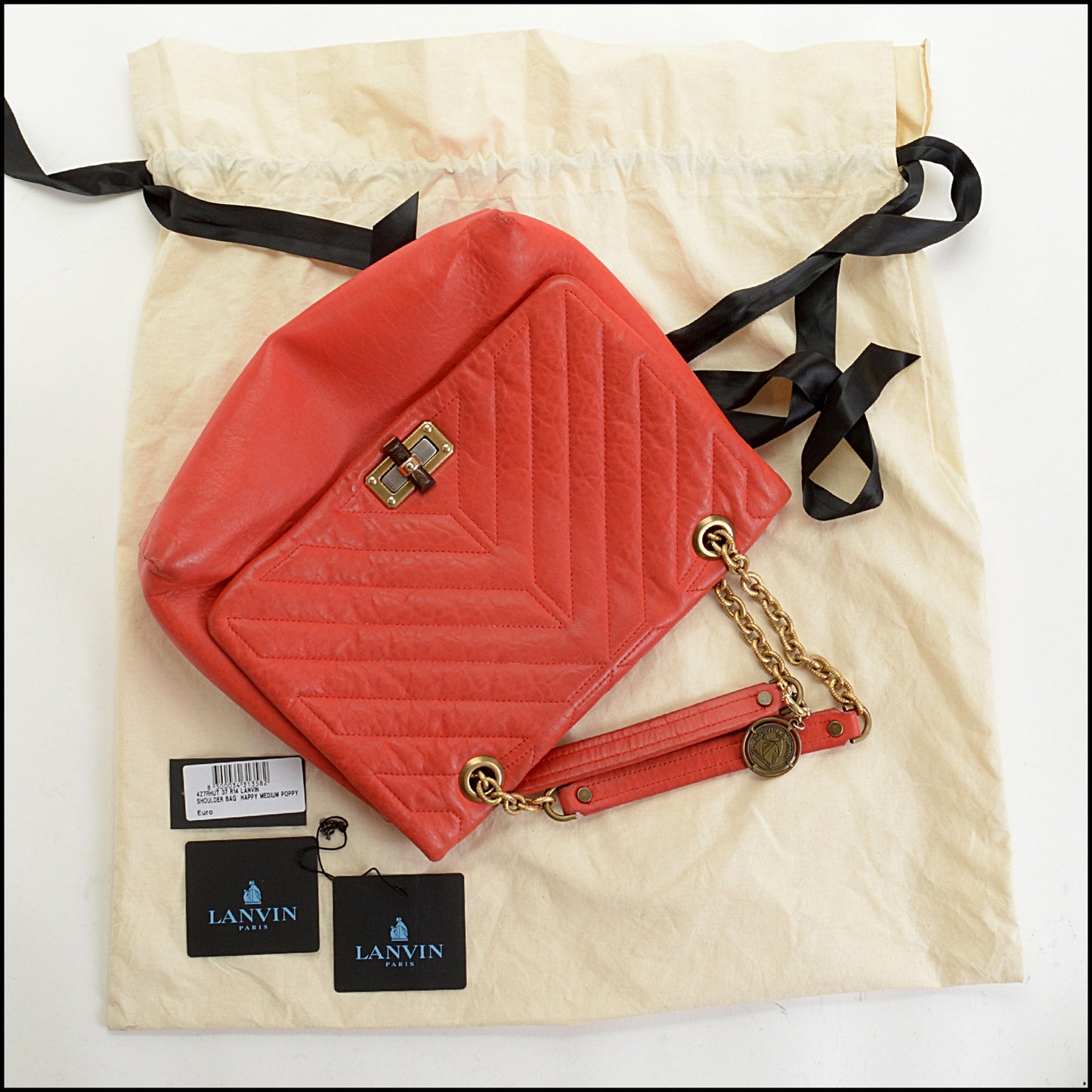 RDC14817 LANVIN Poppy Red Leather Medium Happy Handbag