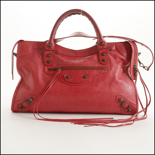 RDC15576 BALENCIAGA '08 Ruby Red Leather Le City Medium bag