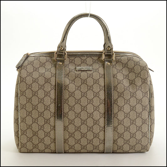 RDC15180 GUCCI Vintage Brown GG Supreme Silver Leather Boston Bag