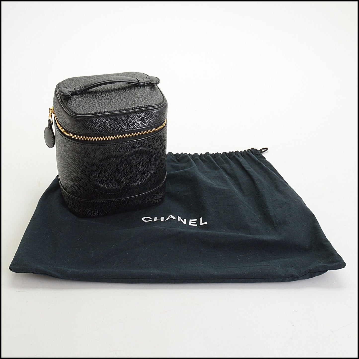 RDC14968 CHANEL '00-02 Black Caviar Leather Vanity Case Cosmetic Bag