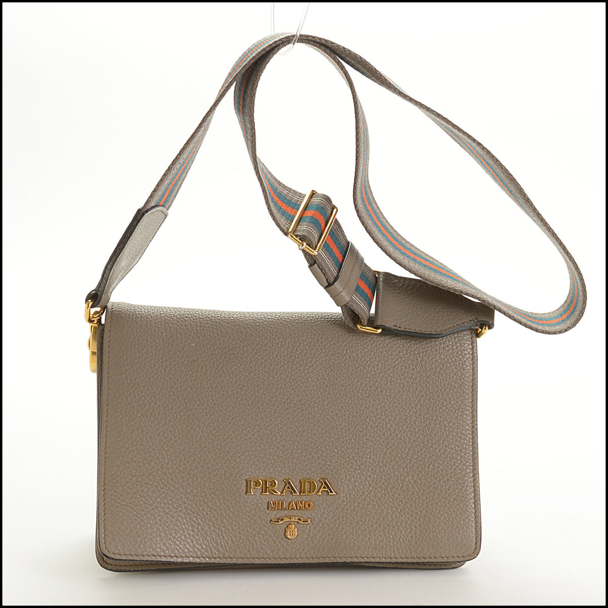 RDC15679 PRADA Argilla Taupe Vitello Daino Leather Bandoliera Crossbody Bag