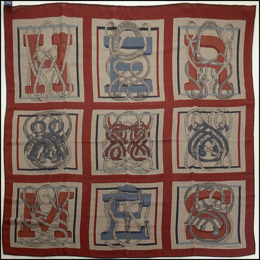 RDC15532 HERMES Rouge H/Grey "Entrelace" Silk/Cashmere Scarf 100
