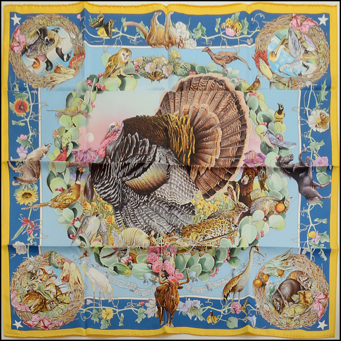 RDC15256 HERMES '26 Blue Faune et Flore du Texas Forever Silk Scarf 90cm - Kermit Oliver