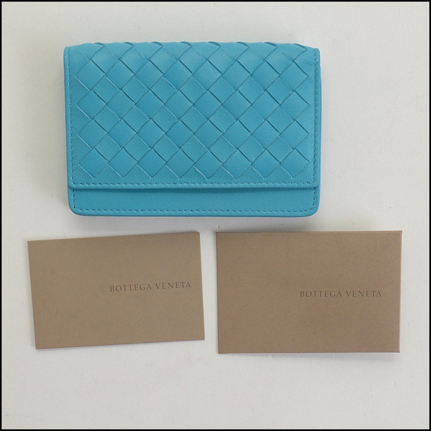 RDC14980 BOTTEGA VENETA Turquoise Nappa Leather Intrecciato Card Wallet
