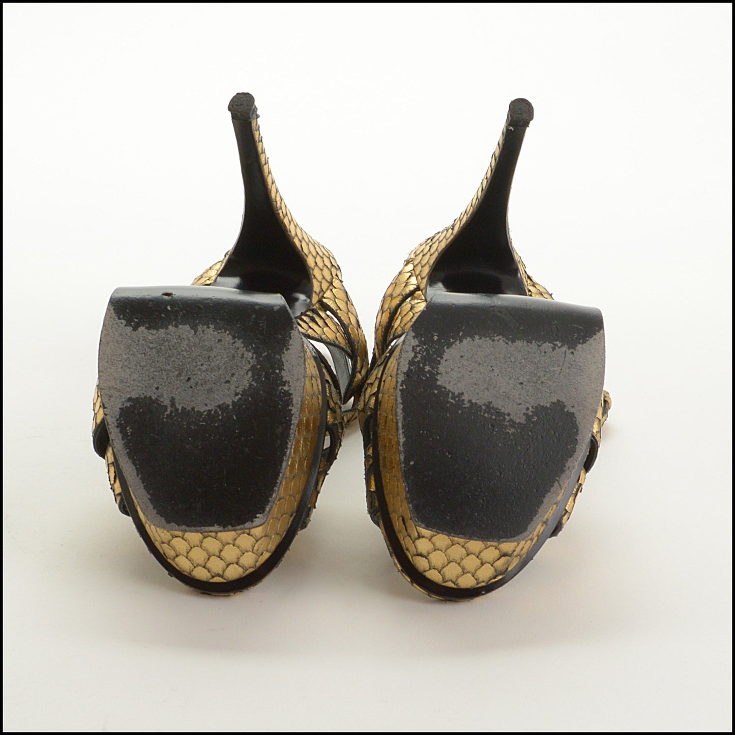 RDC15210 SAINT LAURENT Gold Tribute Snakeskin Effect Platform Heels Size 38