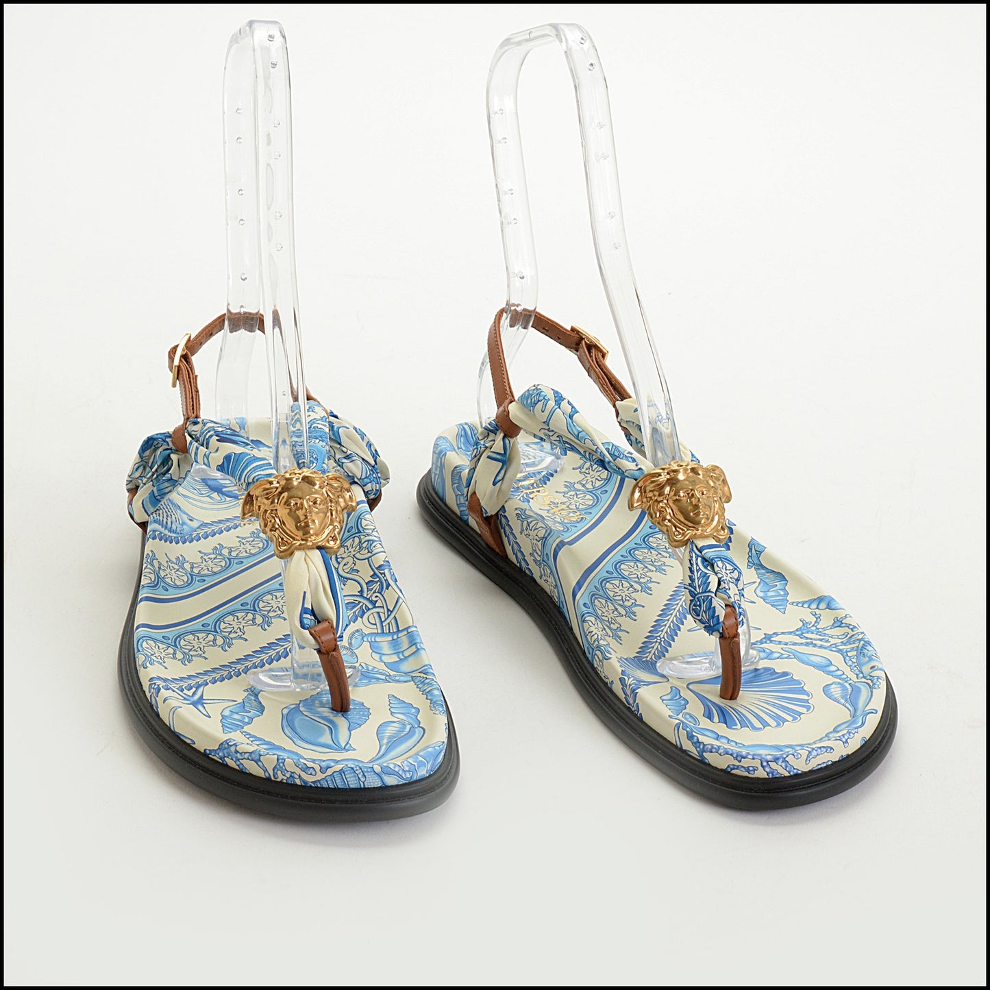 RDC14963 Authentic VERSACE Blue/White Underwater Barocco La Medusa Sandals Size 40