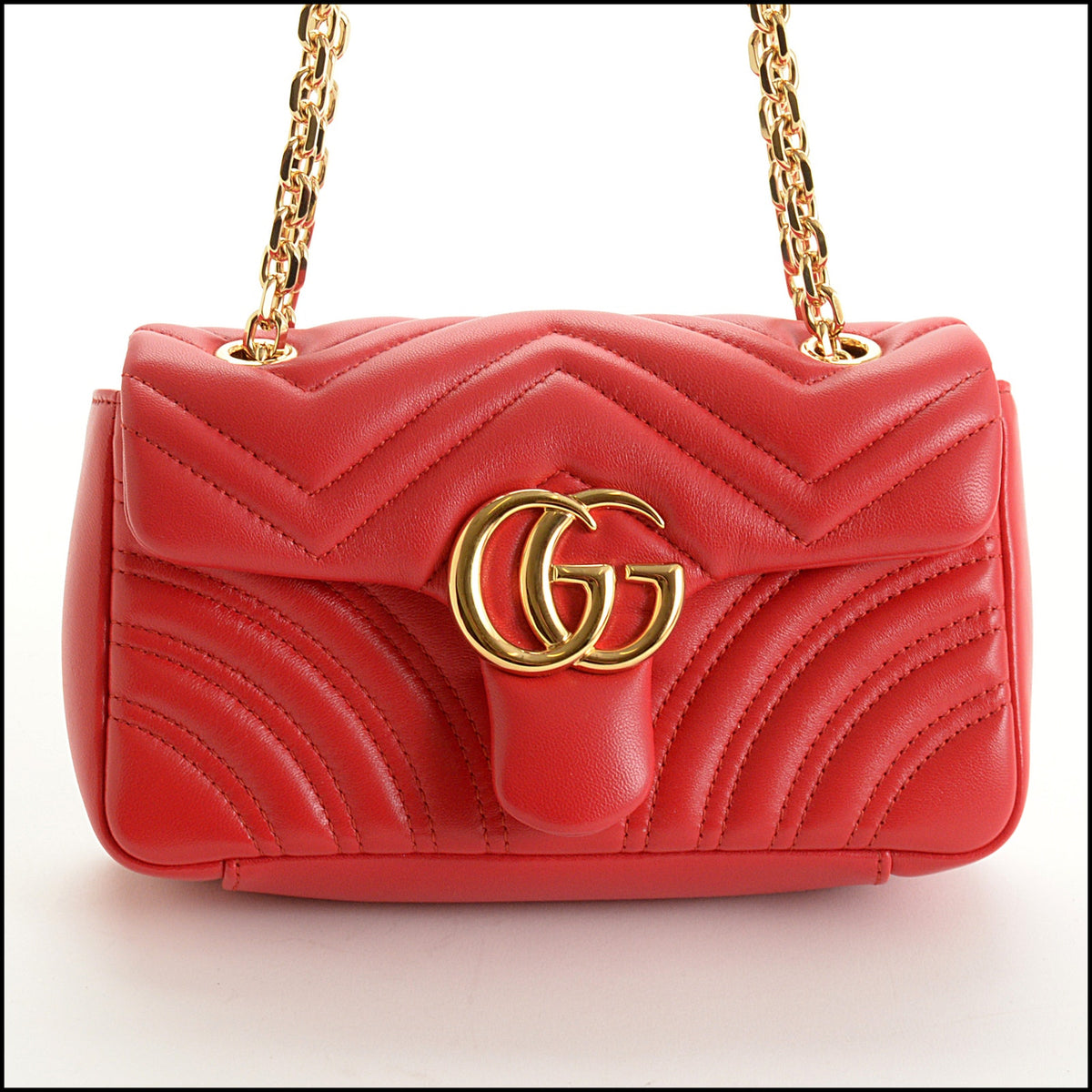 RDC15644 GUCCI Red Matalasse Leather GG Marmont Small Shoulder Bag