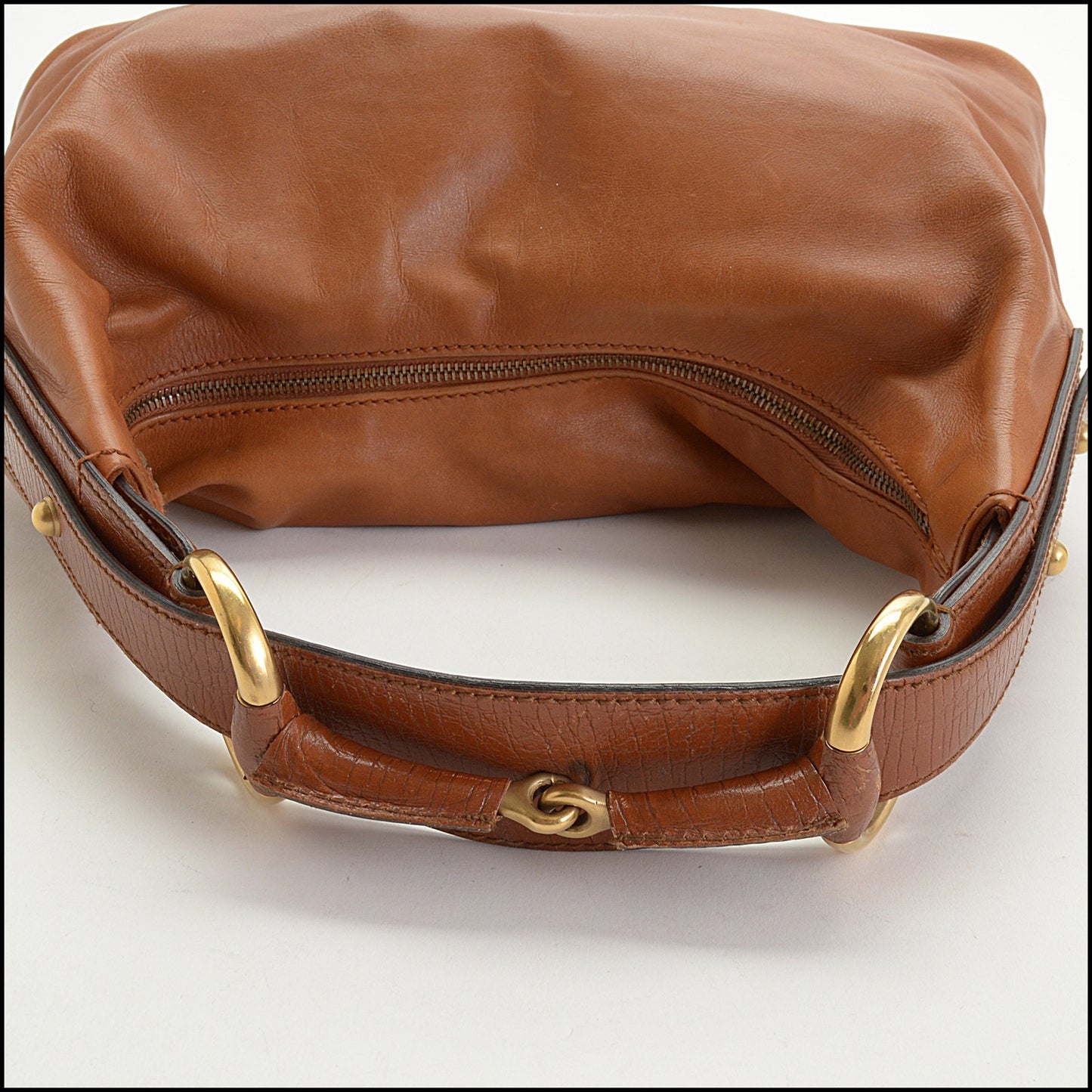 RDC14819 GUCCI Saddle Brown Leather Double Horsebit Hobo Bag