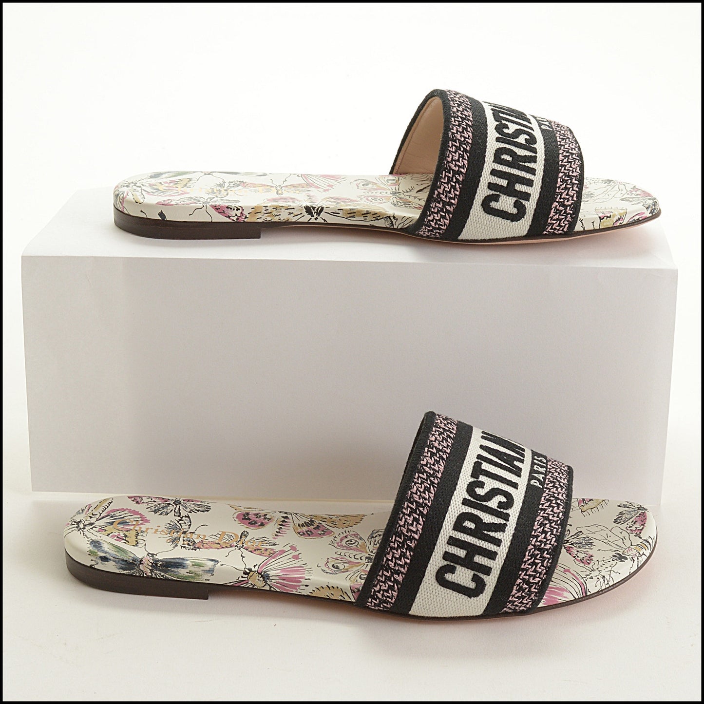 RDC15555 CHRISTIAN DIOR Pink/Black Dway Libellule Camou Butterfly Slide Size 36.5