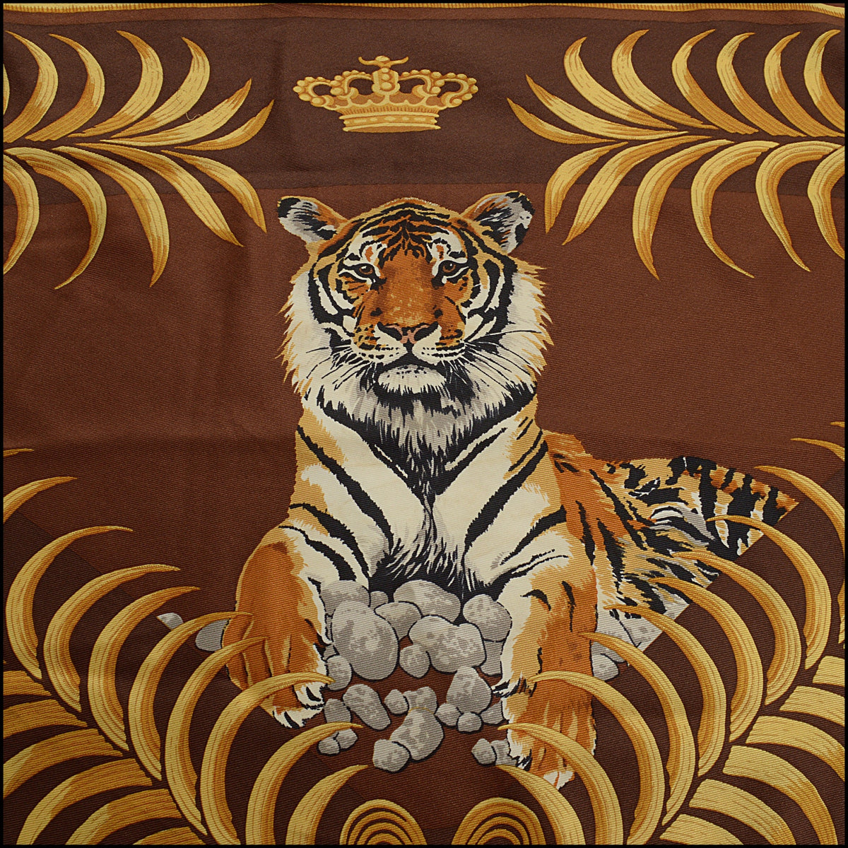 RDC15677 HERMES Brown/Gold Tiger Royal Silk Triangle Scarf