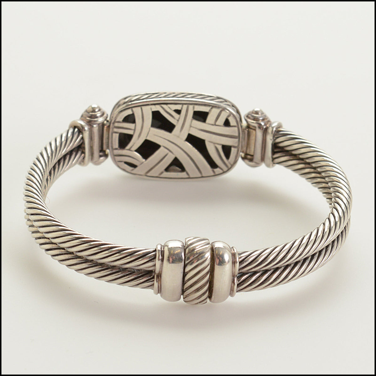 RDC15729 DAVID YURMAN Onyx/Diamond Sterling Albion Cable Bracelet