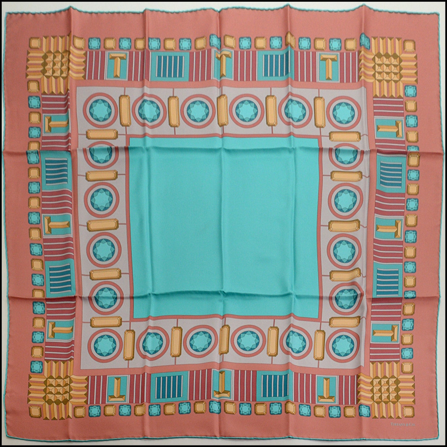 RDC15217 TIFFANY & CO. Terracotta Gem Border Silk Scarf 90cm