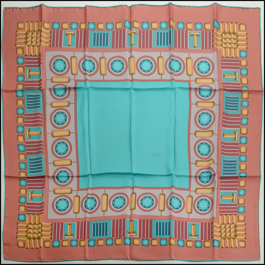 RDC15217 TIFFANY & CO. Terracotta Gem Border Silk Scarf 90cm