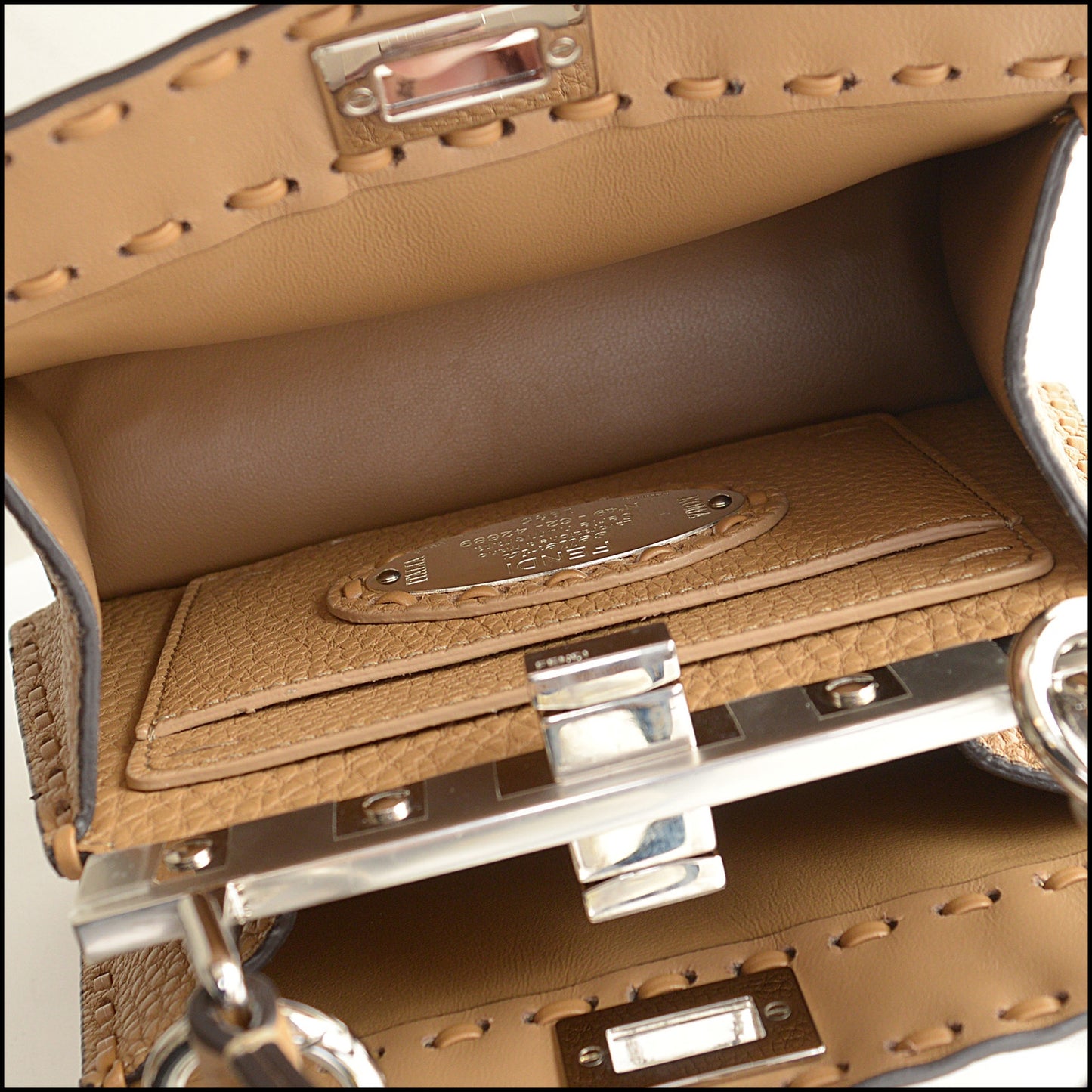 RDC14999 FENDI Selleria '24 Cappucino Calfskin Petite Peekaboo bag