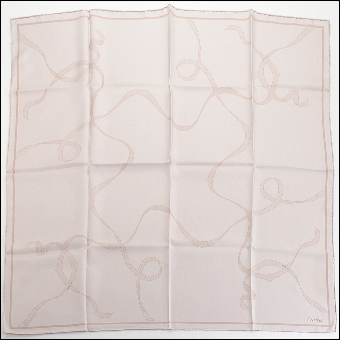 RDC14251 Authentic CARTIER Taupe Ribbons 90cm Silk Scarf
