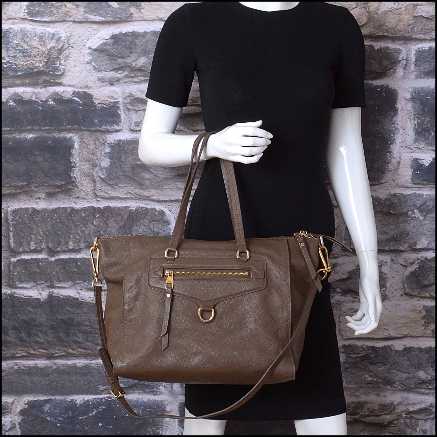 RDC14146 Authentic LOUIS VUITTON '11 Taupe Monogram Leather Lumineuse Bag