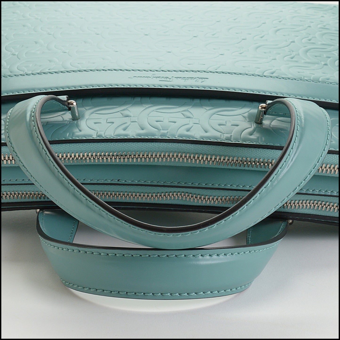 RDC14451 Salvatore Ferragamo Turquoise Gancini Embossed Leather Briefcase