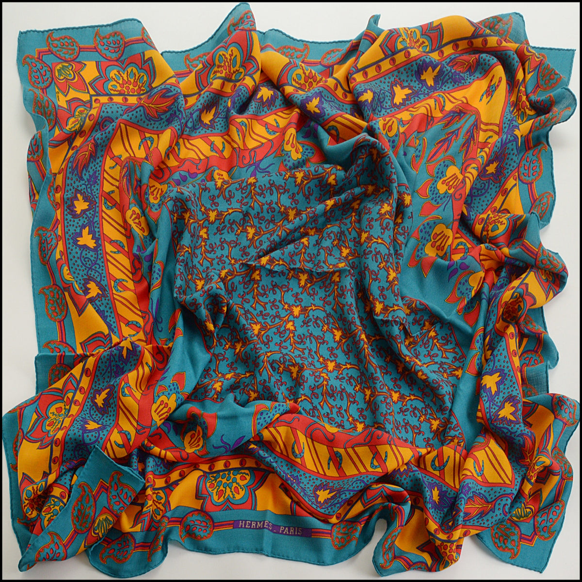 RDC15687 HERMES Blue/Yellow/Red ''Paisley" 140 Cashmere Shawl