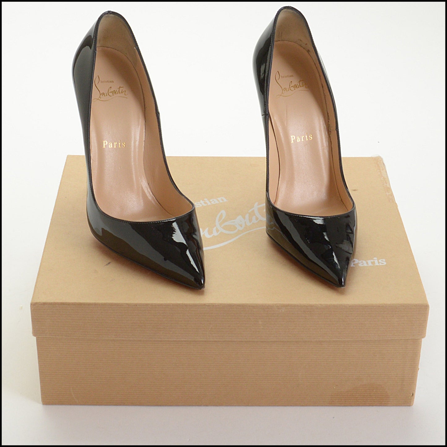 RDC14647 CHRISTIAN LOUBOUTIN Black Patent Leather So Kate 120 Stiletto Heels Size 38.5