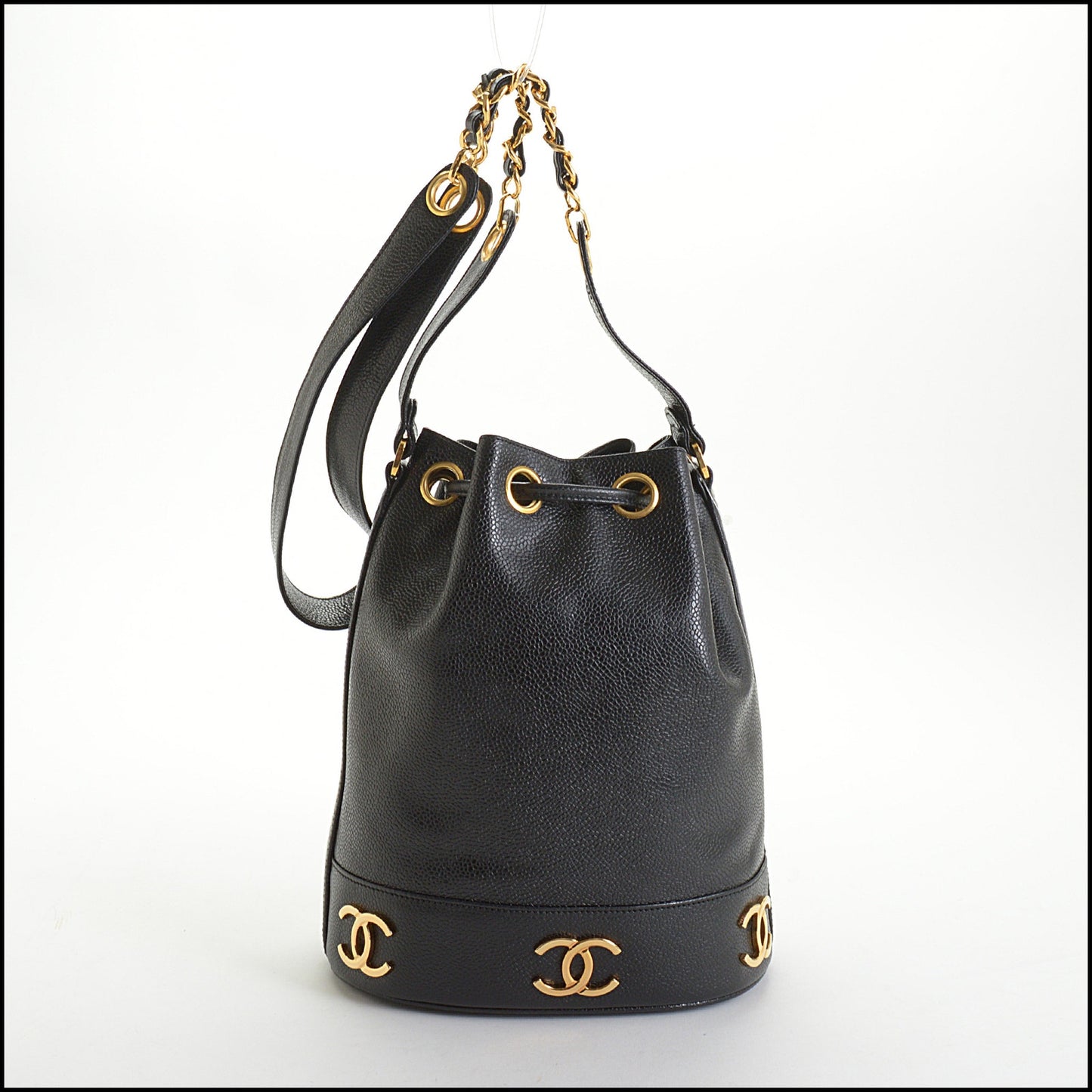 RDC14623 CHANEL Vintage '91-'94 Black Caviar Leather CC Logos Small Bucket Bag