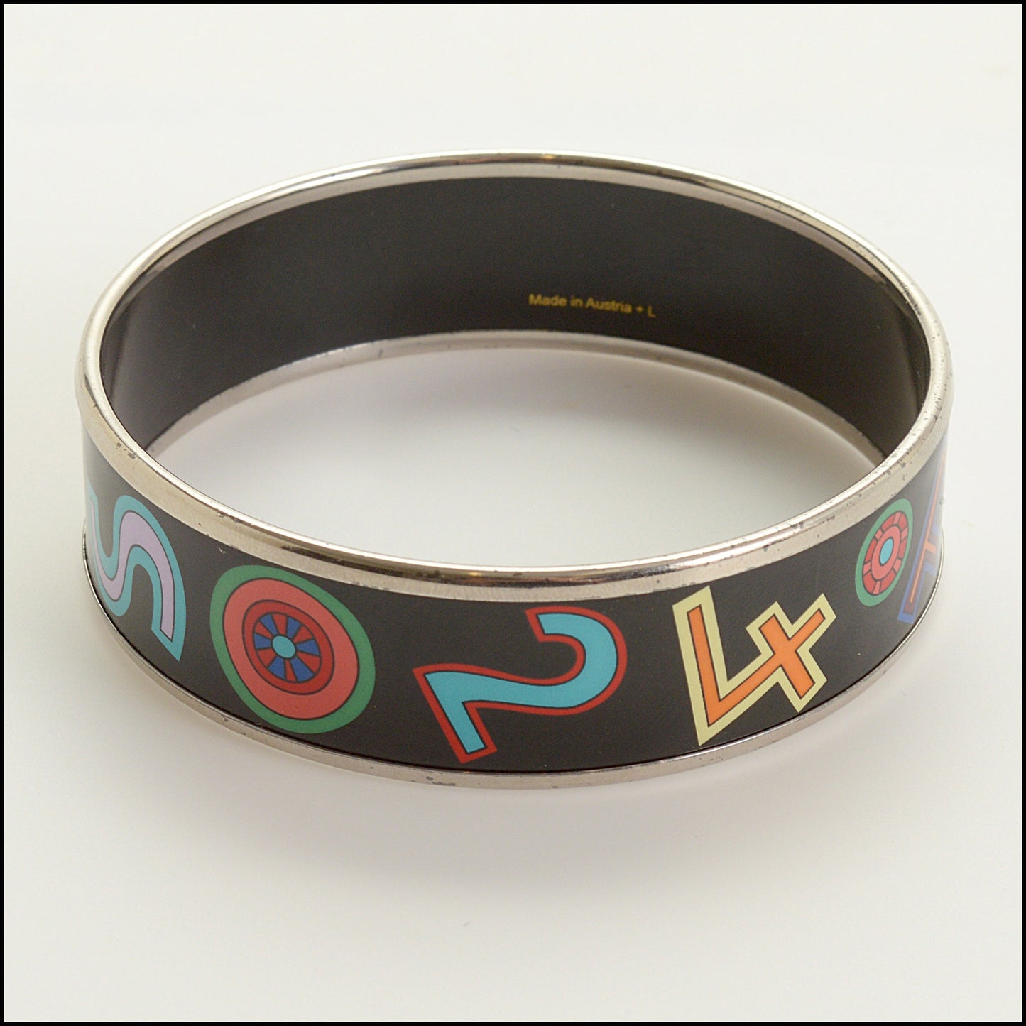 RDC15437 HERMES Black Tohu Bohu Printed Enamel Wide Bangle Size S T2