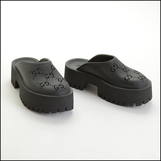 RDC14596 GUCCI Rubber GG Signature Mules Size 37