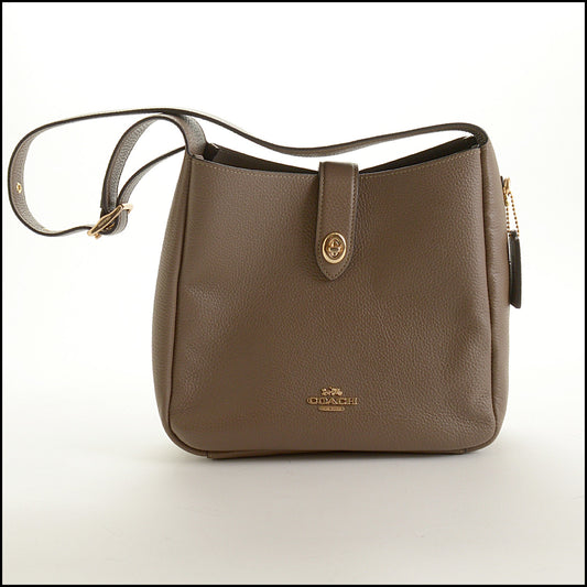 RDC15495 COACH Taupe Pebbled Leather Hadley Shoulder Bag