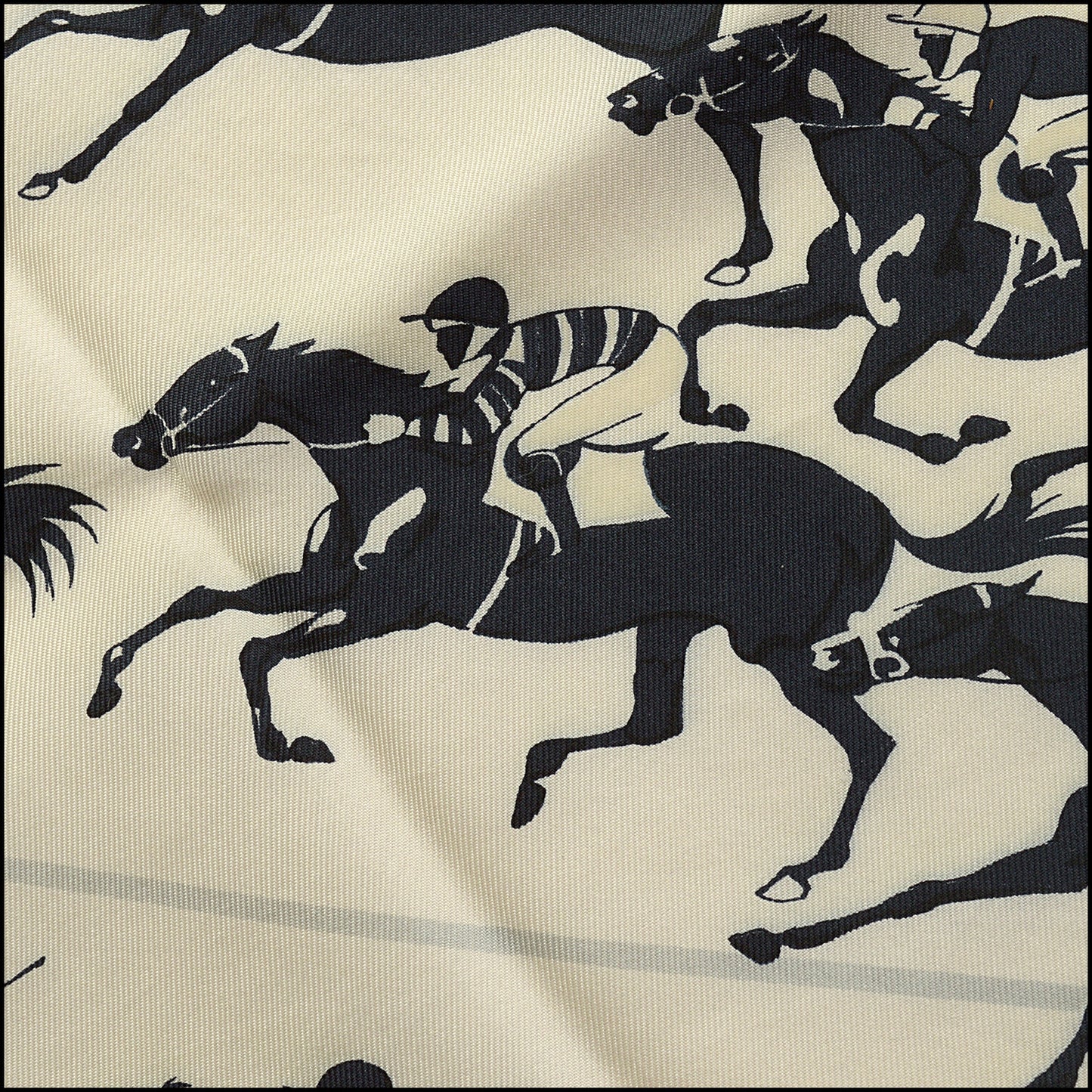 RDC15457 HERMES Vintage 1982 Black and White "Les Courses" Horse Racing Silk Scarf 90cm