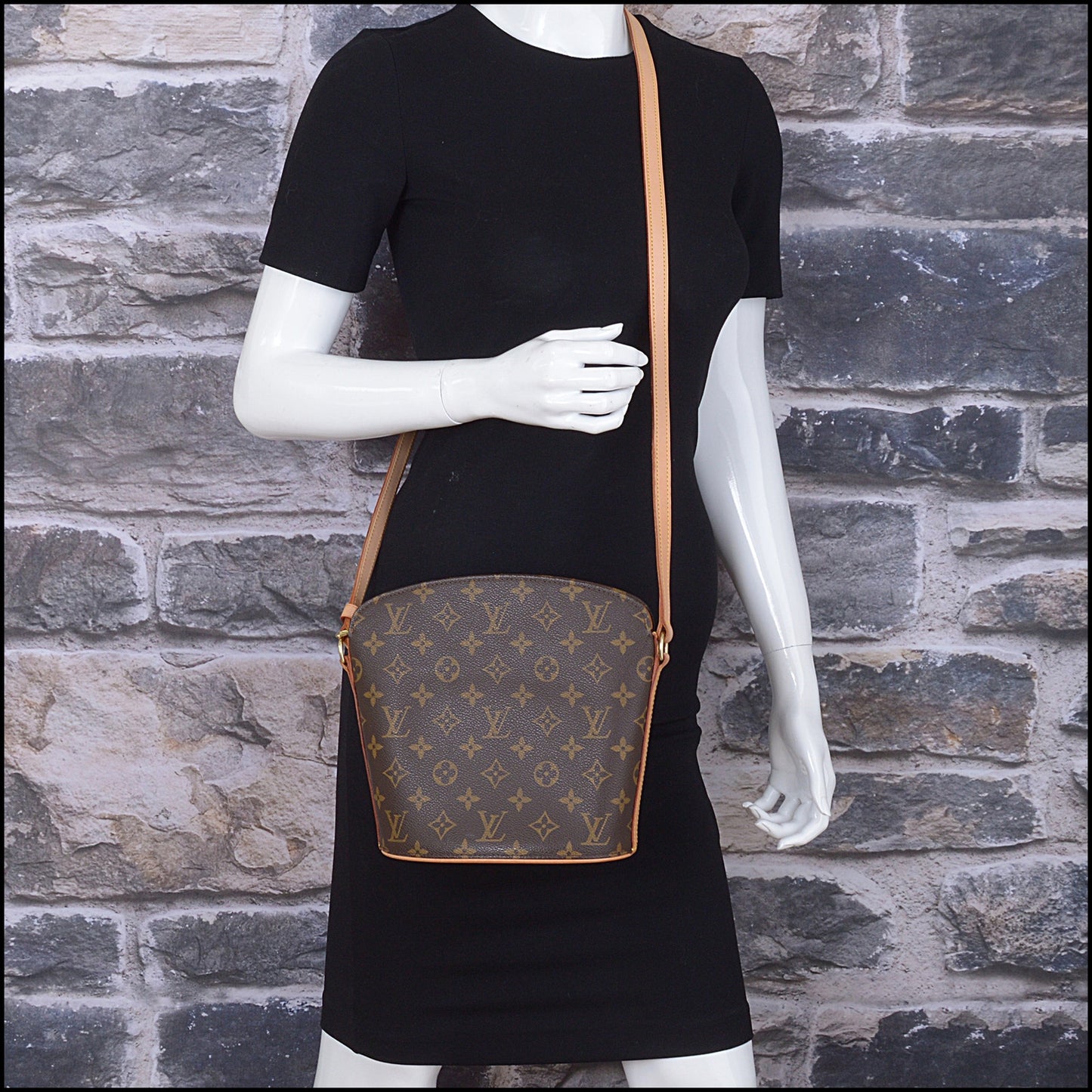RDC14937 LOUIS VUITTON Dark Brown Drouot Monogram Canvas Crossbody Bag