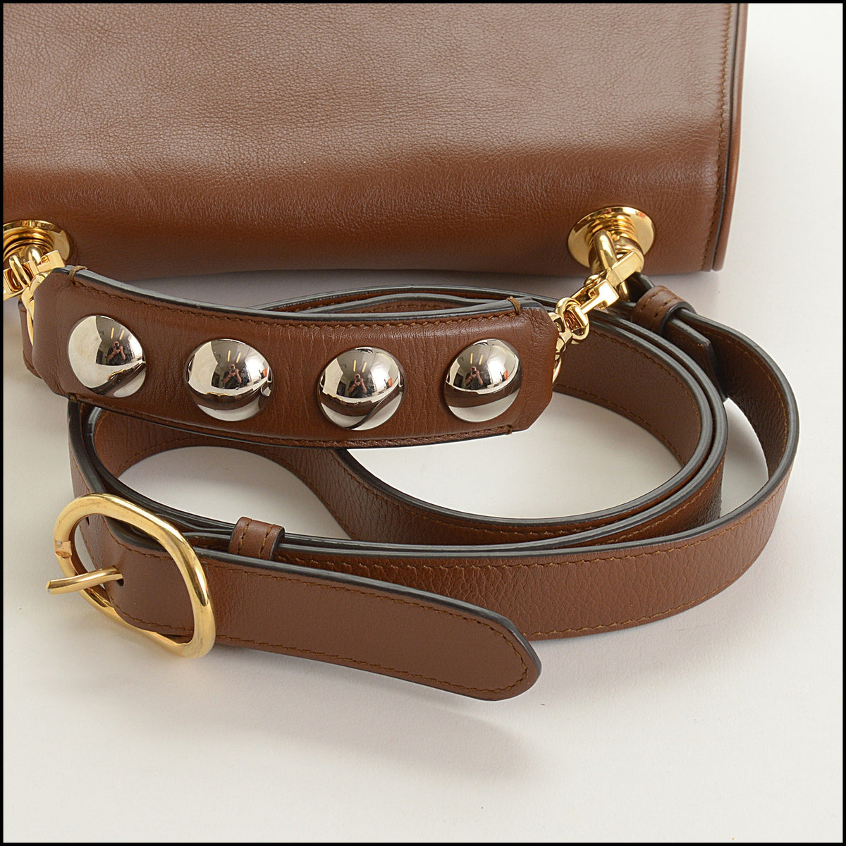 RDC15645 GUCCI Brown Leather Top Handle Blondie Crossbody Bag