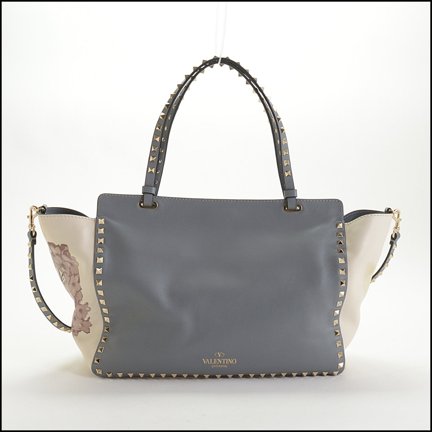 RDC14552 VALENTINO GARAVANI White & Blue Kimono Floral Rockstud Tote Bag