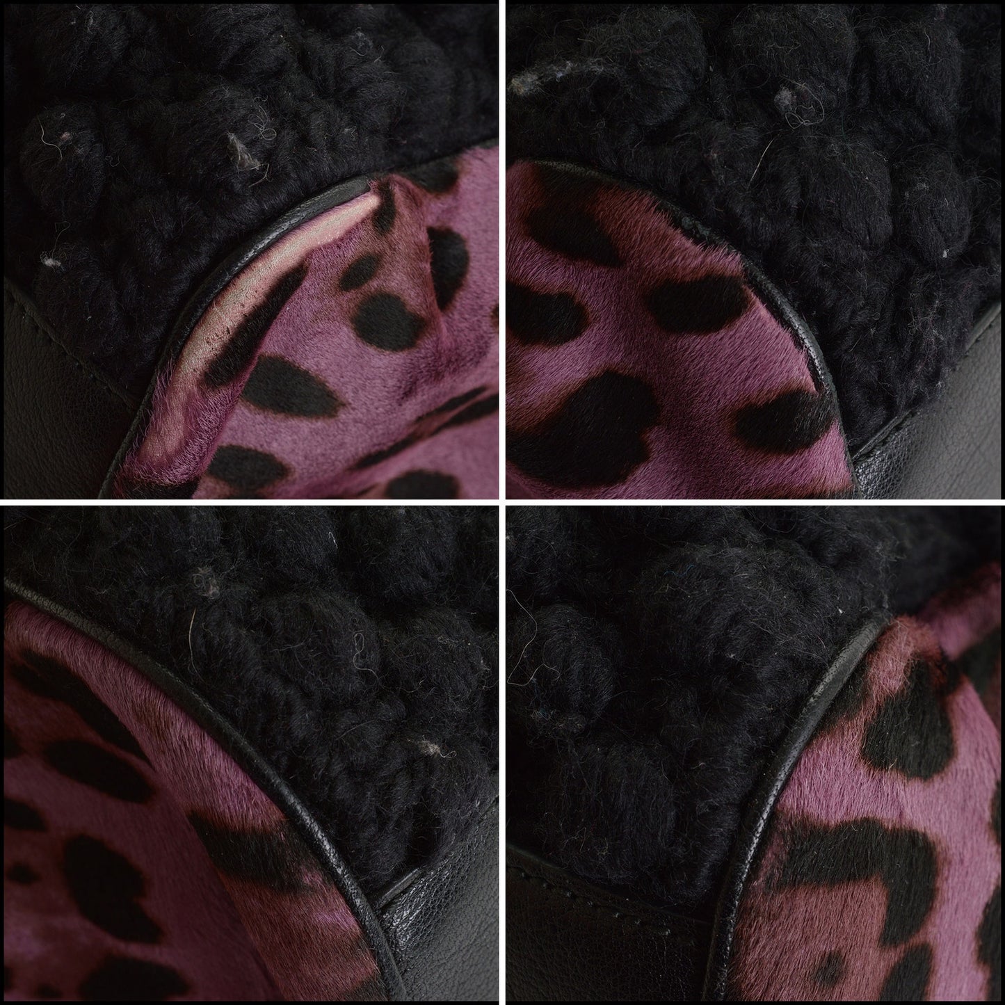 RDC14718 DOLCE & GABBANA Purple/Black Leopard Print Calf Hair Pony Knit Miss Sicily Satchel