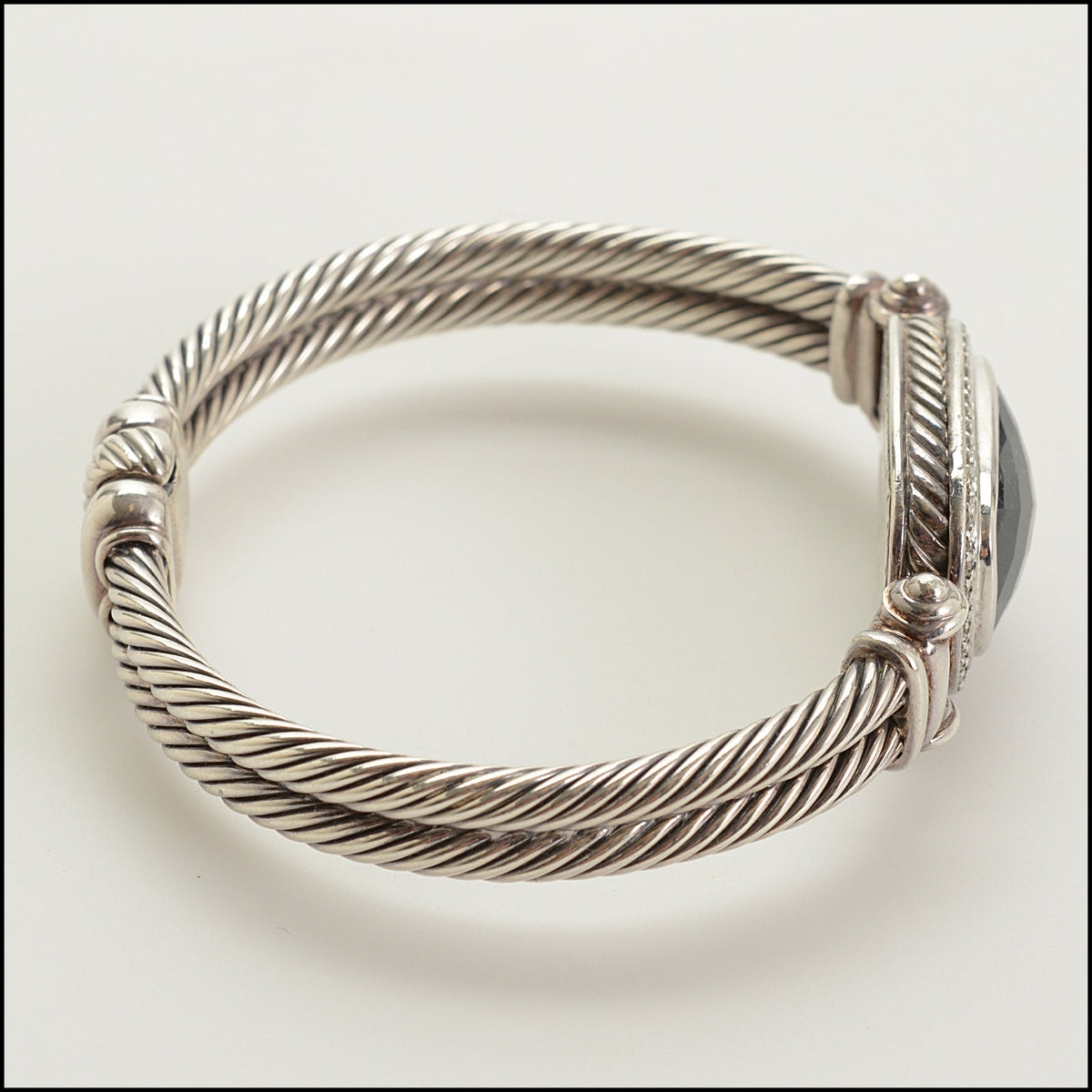 RDC15729 DAVID YURMAN Onyx/Diamond Sterling Albion Cable Bracelet
