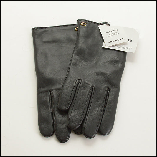 RDC15484 COACH Black Leather Tech Gloves Size 7
