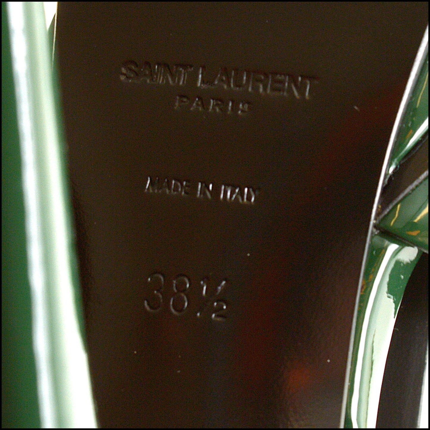 RDC15197 SAINT LAURENT Green Patent Leather Tribute T-Strap Platform Heel Size 38.5