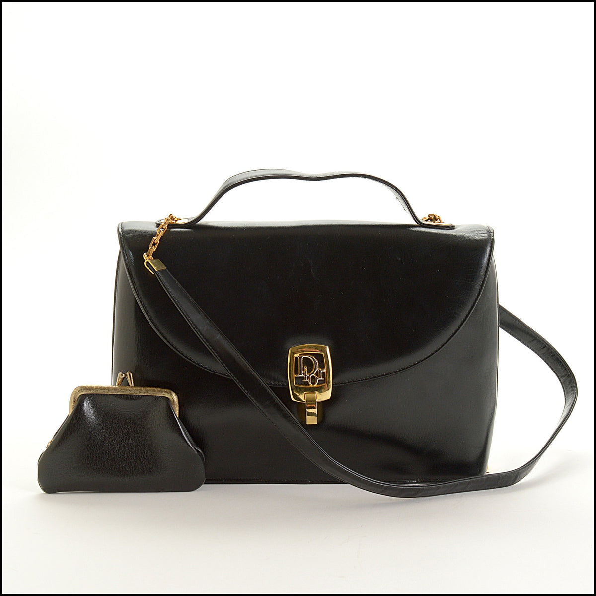RDC15636 CHRISTIAN DIOR Vintage Black Leather Flap Bag