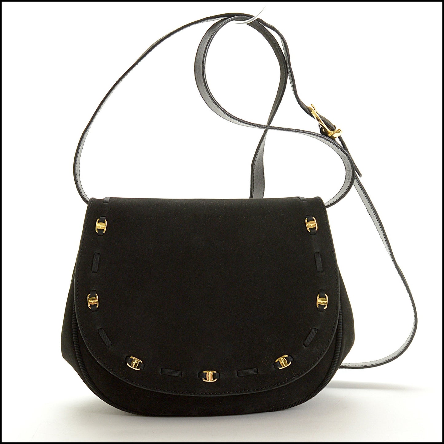 RDC15075 SALVATORE FERRAGAMO Black Suede & Leather Crossbody Bag