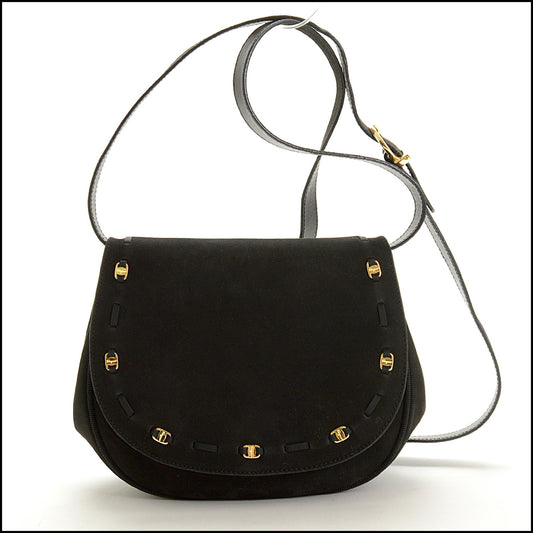 RDC15075 SALVATORE FERRAGAMO Black Suede & Leather Crossbody Bag