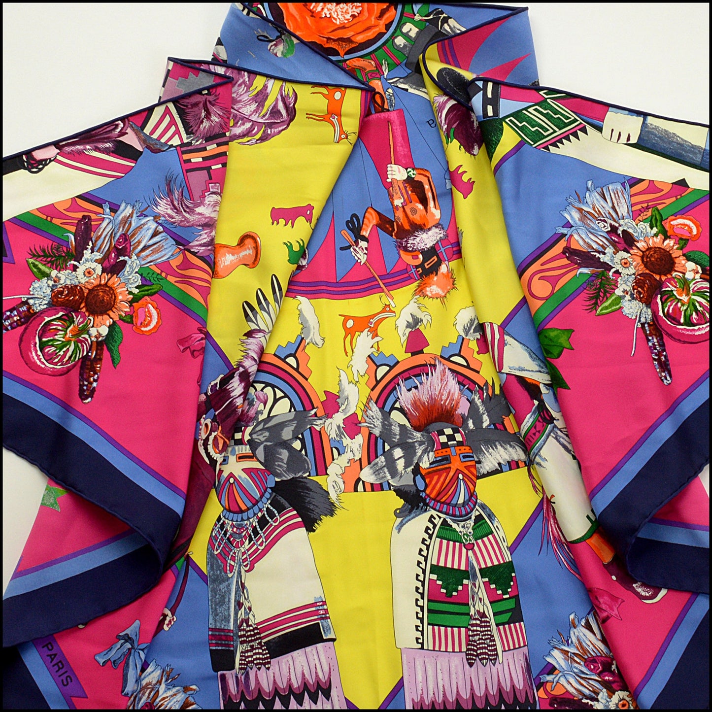 RDC15479 HERMES Purple Kachinas Large Triangle Scarf Shawl