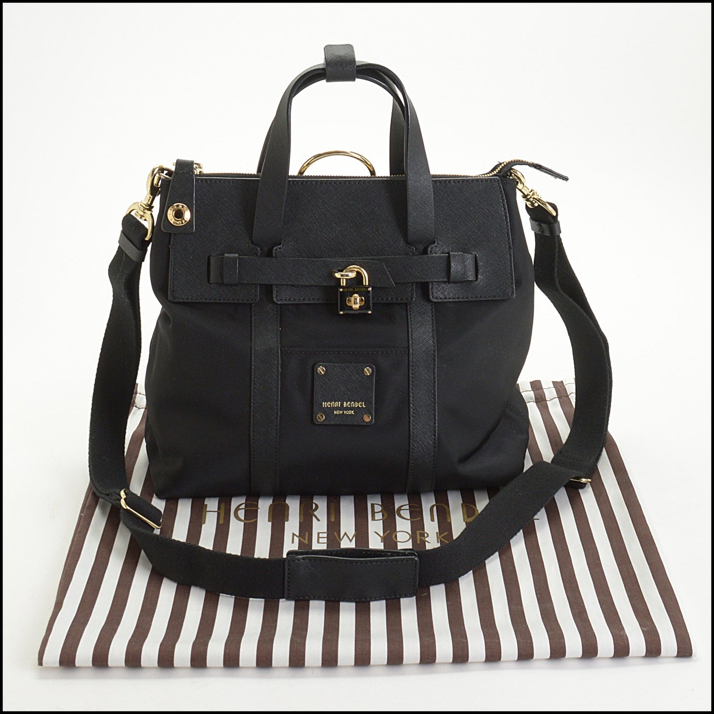 RDC14818 HENRI BENDEL Black Nylon Jetsetter Convertible Backpack Tote Bag