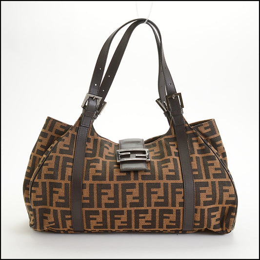 RDC14816 FENDI Brown Zucca Canvas Borsa Sporty Hobo Shoulder Bag