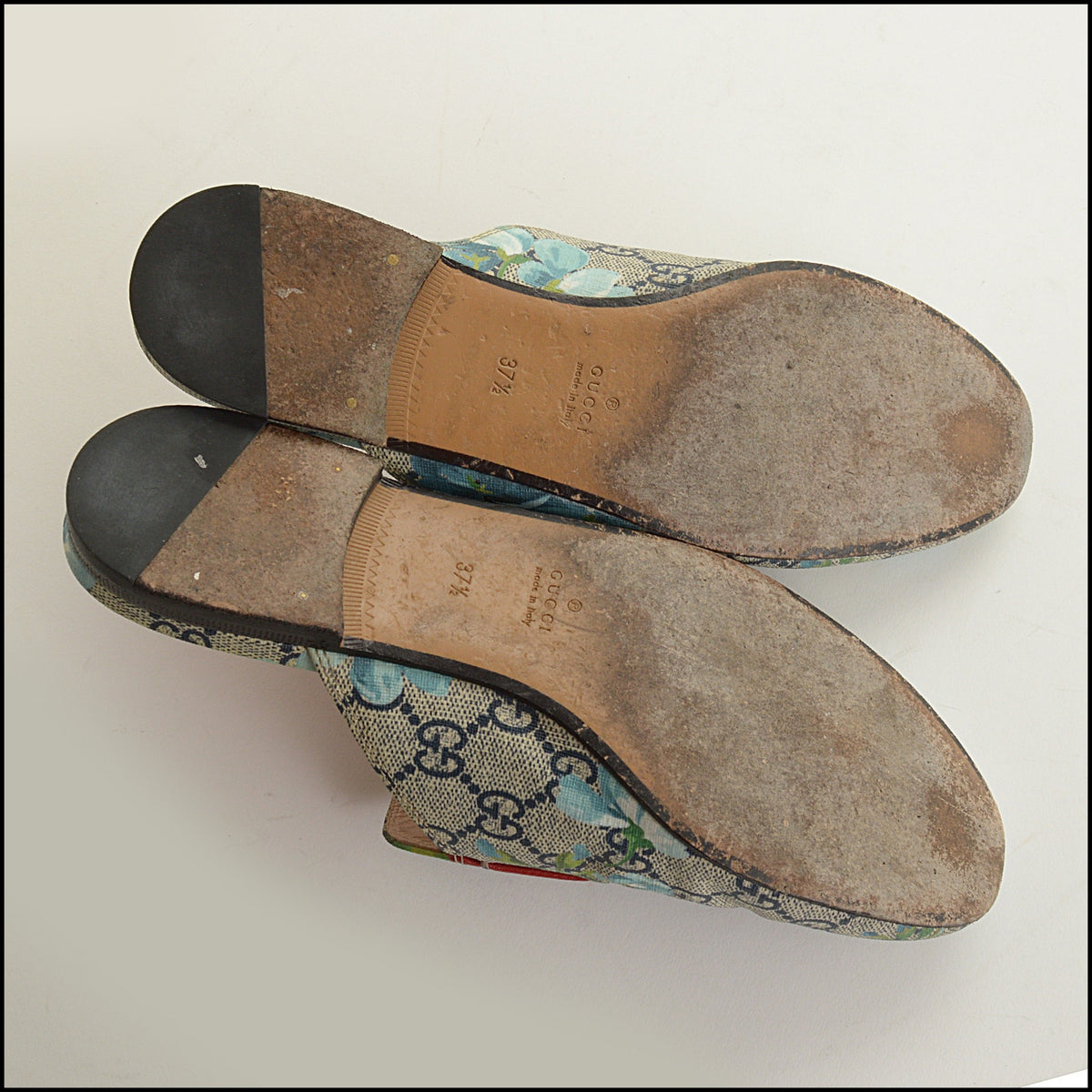 RDC15706 GUCCI Blue GG Blooms Monogram Princetown Horsebit Slipper Mules