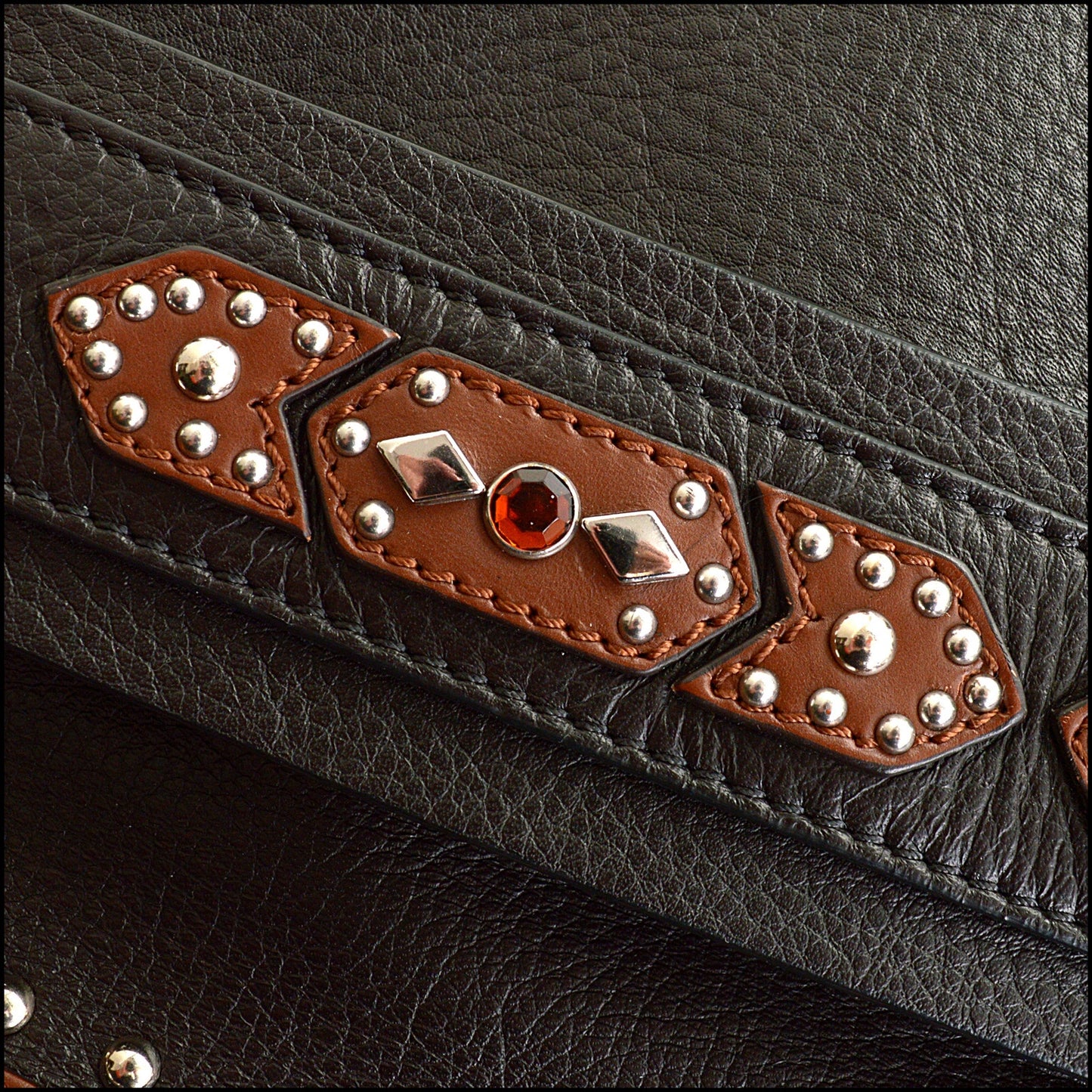 RDC14982 GIVENCHY Black/Brown Studded Fold-Over Clutch Shoulder Bag