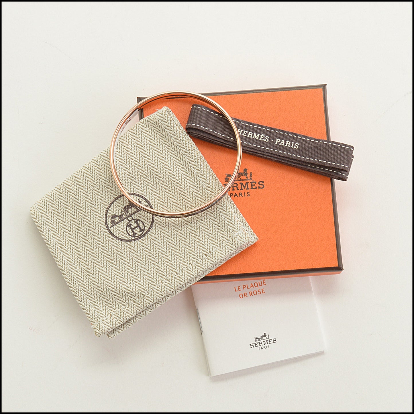 RDC15240 HERMES Black/Rose Gold Galaxie Les Cles Enamel Bangle Size Small/65