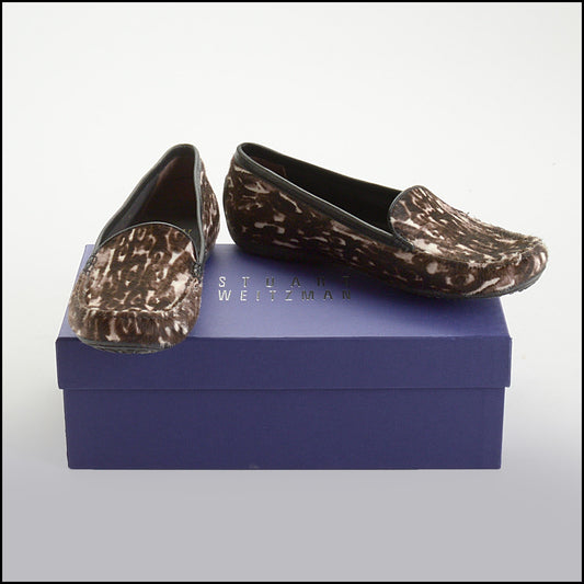 RDC14430 Stuart Weitzman Black/White Animal Print Pony Loafers Size 8