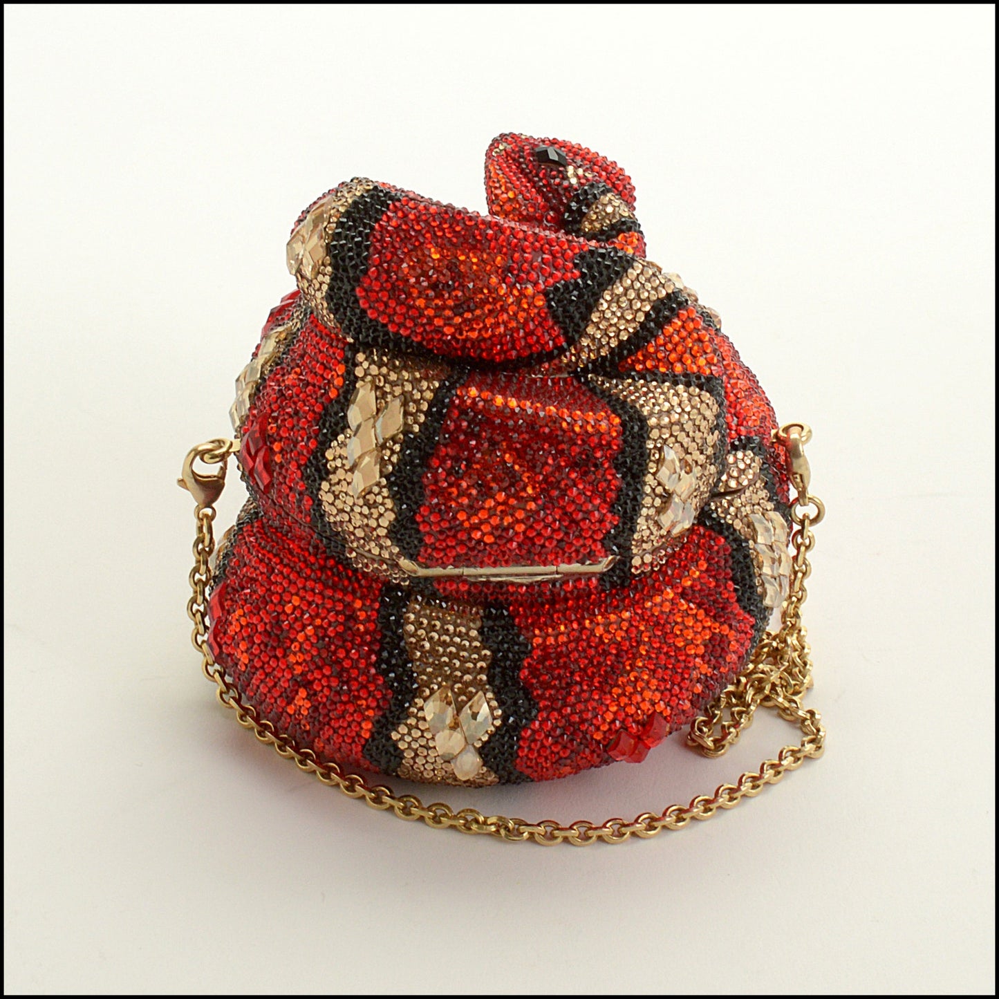 RDC15250 JUDITH LEIBER Red Snake Crystal Minaudiere Bag